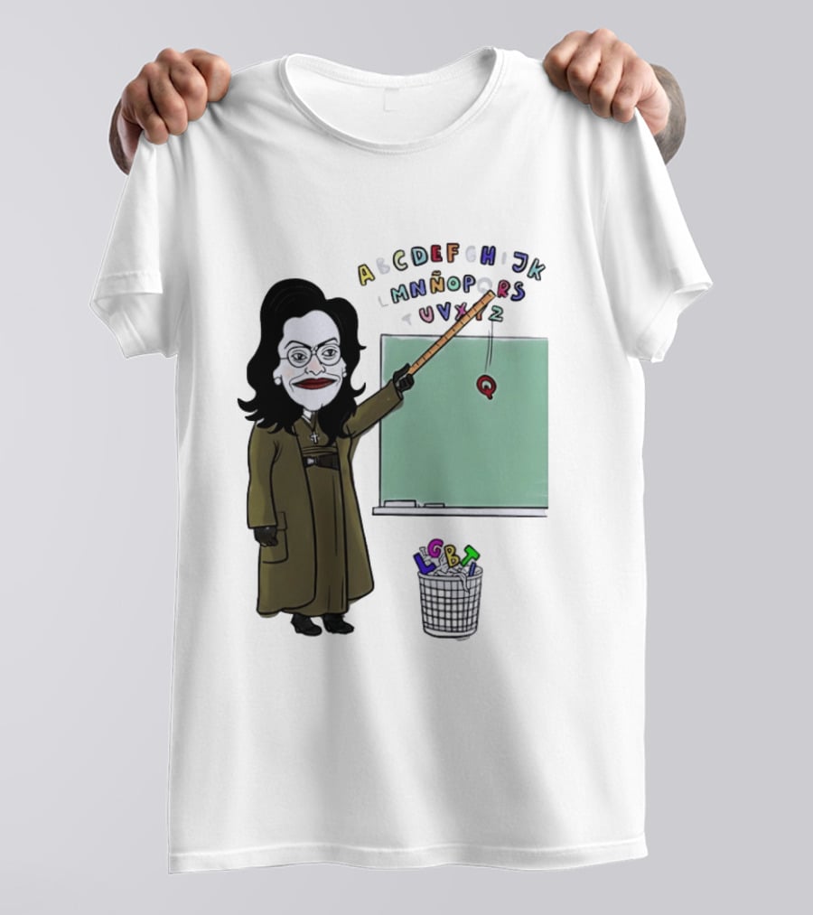 LGBTQ Alphabet Removal Cartoon Teacher With Chalkboard And Trash Bin T-Shirt