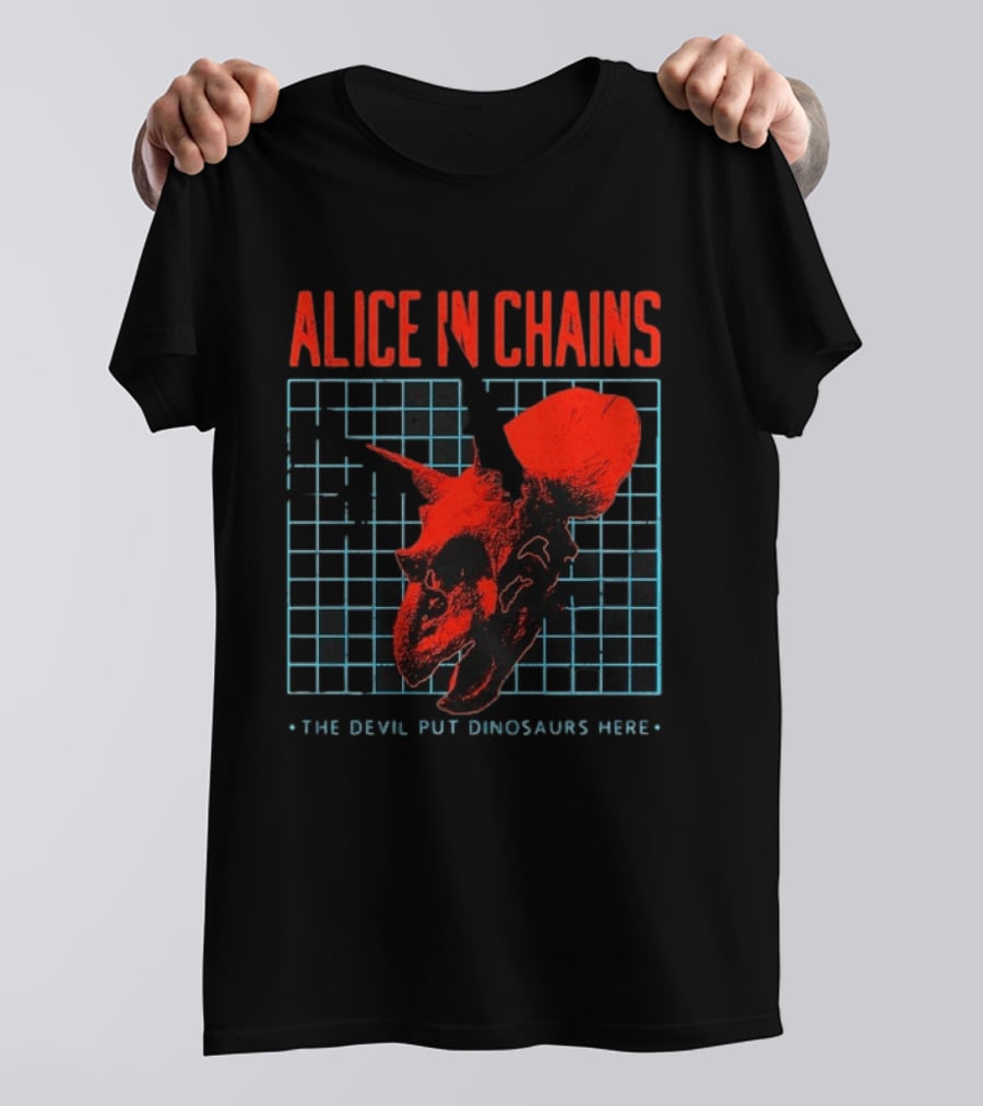 Alice In Chains The Devil Put Dinosaurs Here Red Skeleton Grid T-Shirt