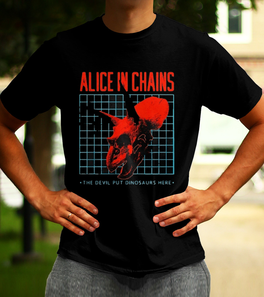 Alice In Chains The Devil Put Dinosaurs Here Red Skeleton Grid T-Shirt