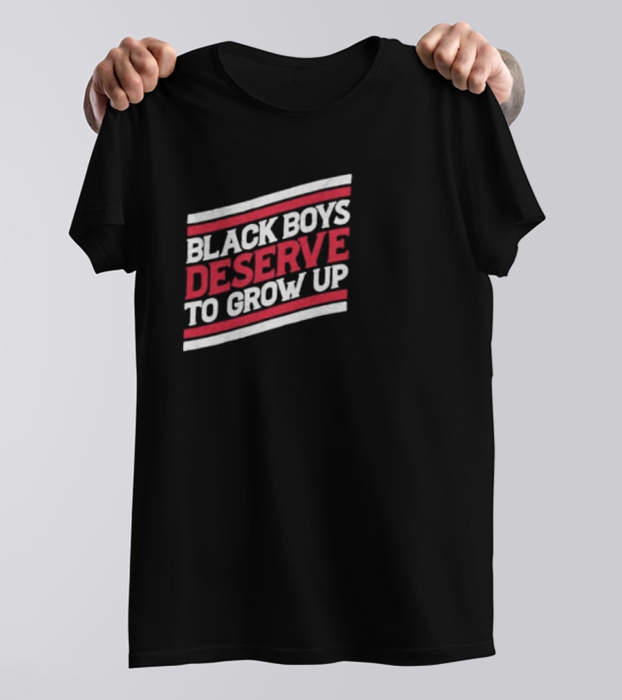 Black Boys Deserve To Grow Up Distressed Text With Red And White Stripes T-Shirt