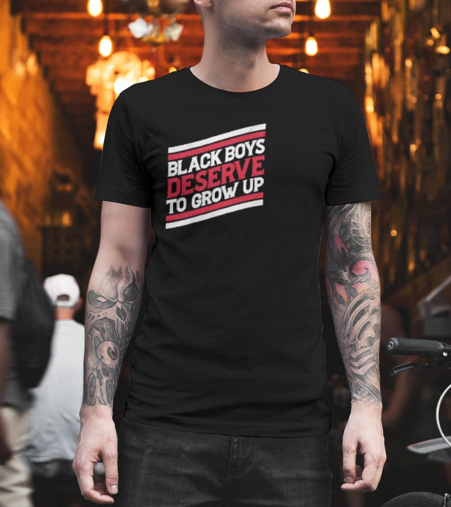 Black Boys Deserve To Grow Up Distressed Text With Red And White Stripes T-Shirt