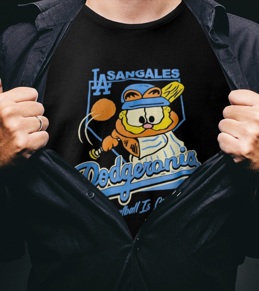La Sangales Dodgeronis Meatball Is Life Los Angeles Dodgers Orange Cat Baseball T-Shirt