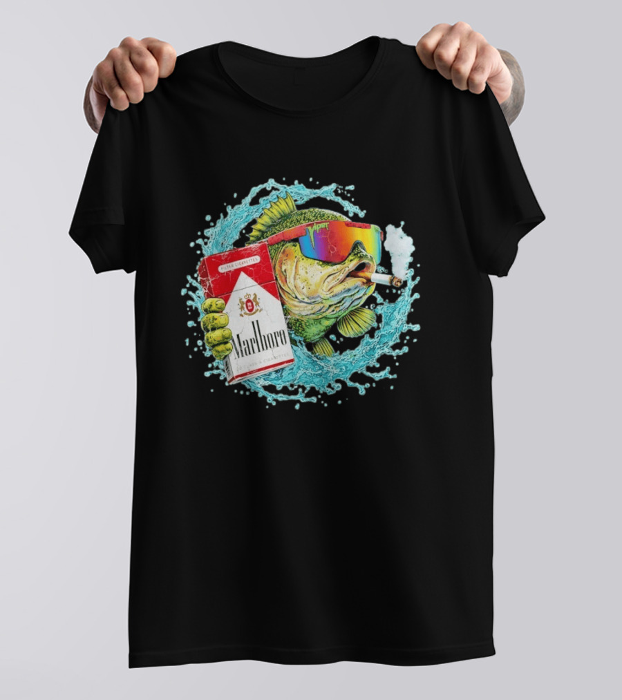 Hell Yeah Marlboro Cigarette Fish Smoking Viper Sunglasses T-Shirt