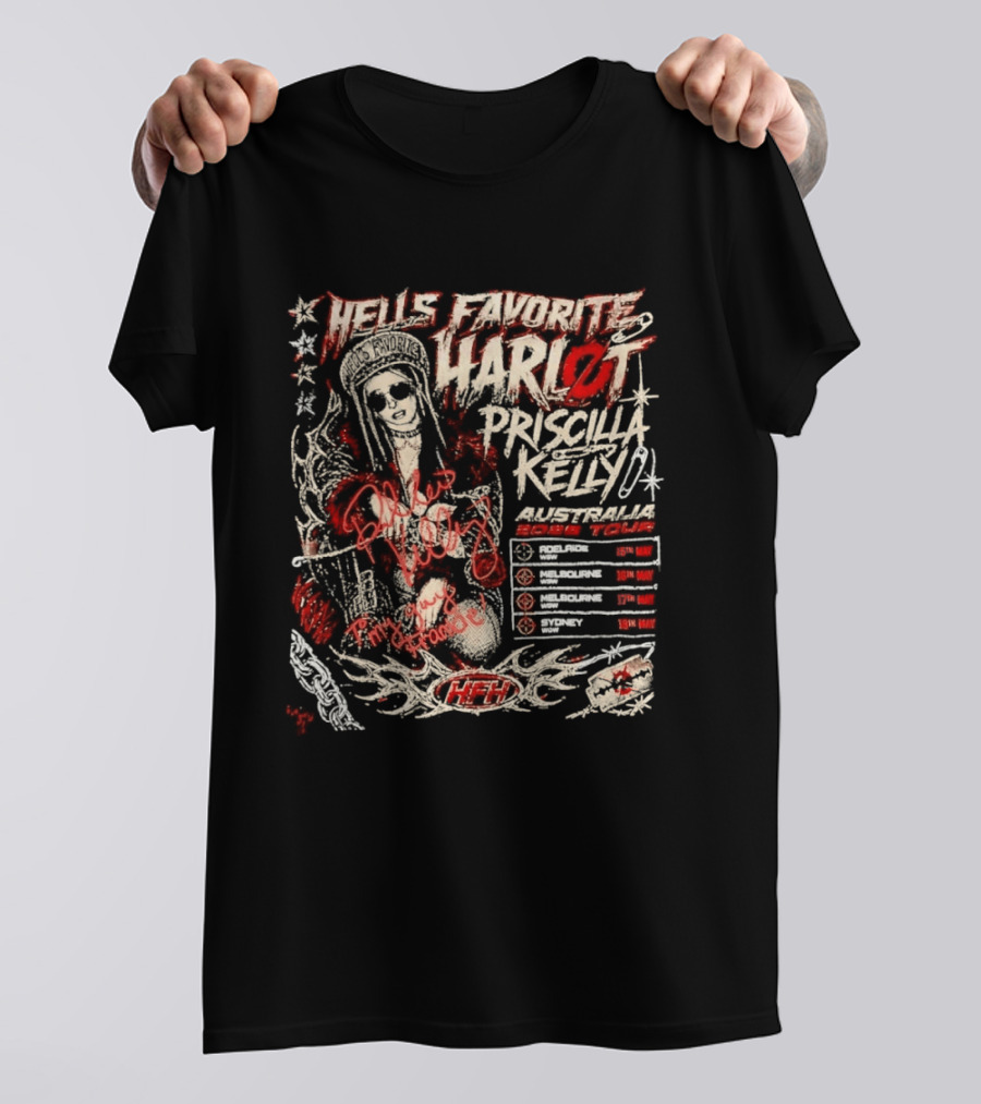 Hells Favorite Harlot Priscilla Kelly Australia 2026 Tour Dates T-Shirt