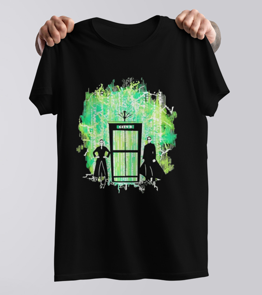 Matrix City Phone Booth Green Code Agents T-Shirt