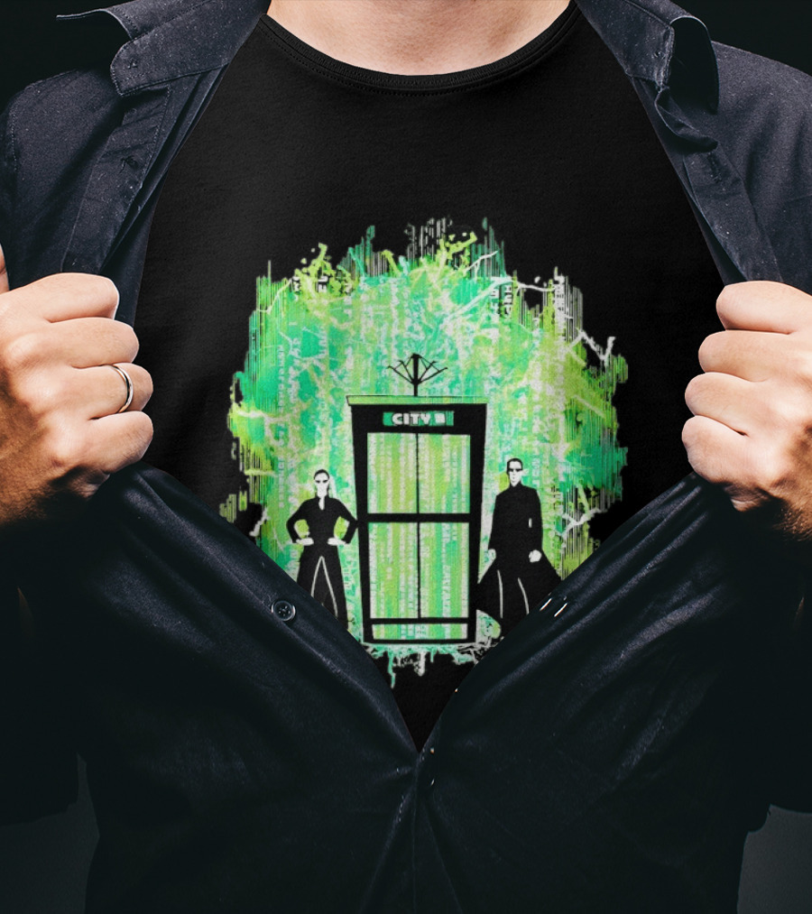Matrix City Phone Booth Green Code Agents T-Shirt