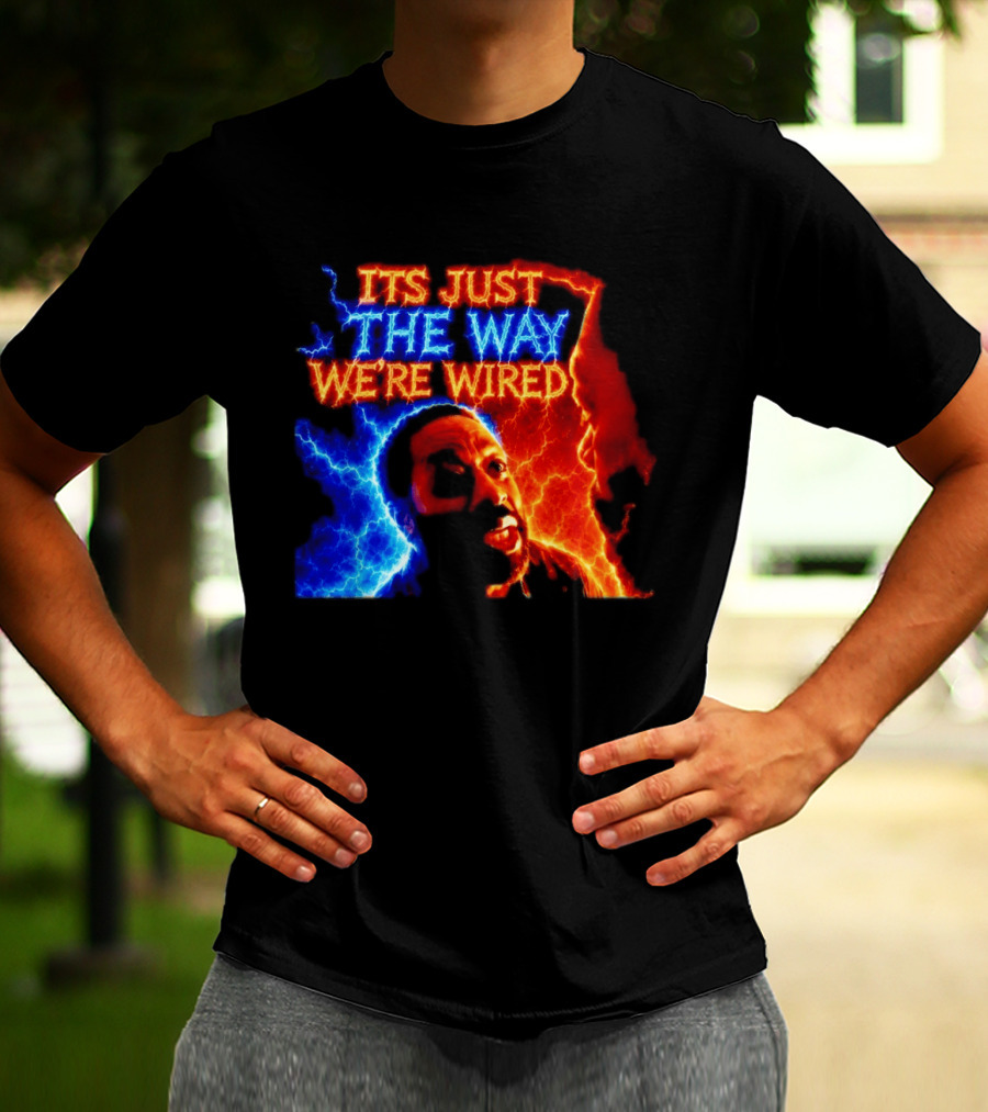Its Just The Way We're Wired Red And Blue Lightning Face Illusion T-Shirt