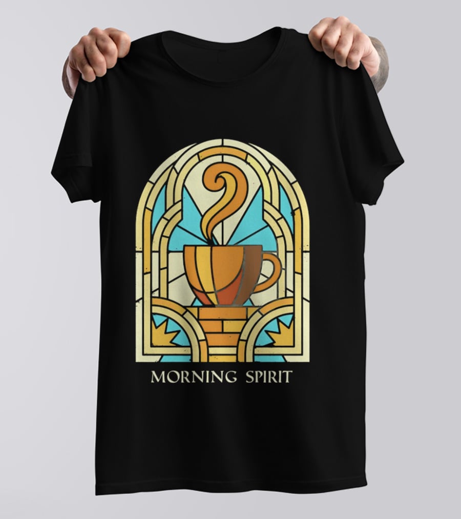 Morning Spirit Coffee Cup Stained Glass Art Deco T-Shirt