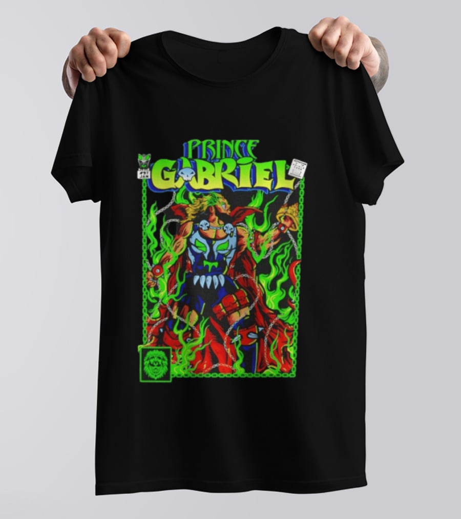 Prince Gabriel Comic Book Cover Fantasy Chain And Sword Warrior Neon Green Flames T-Shirt