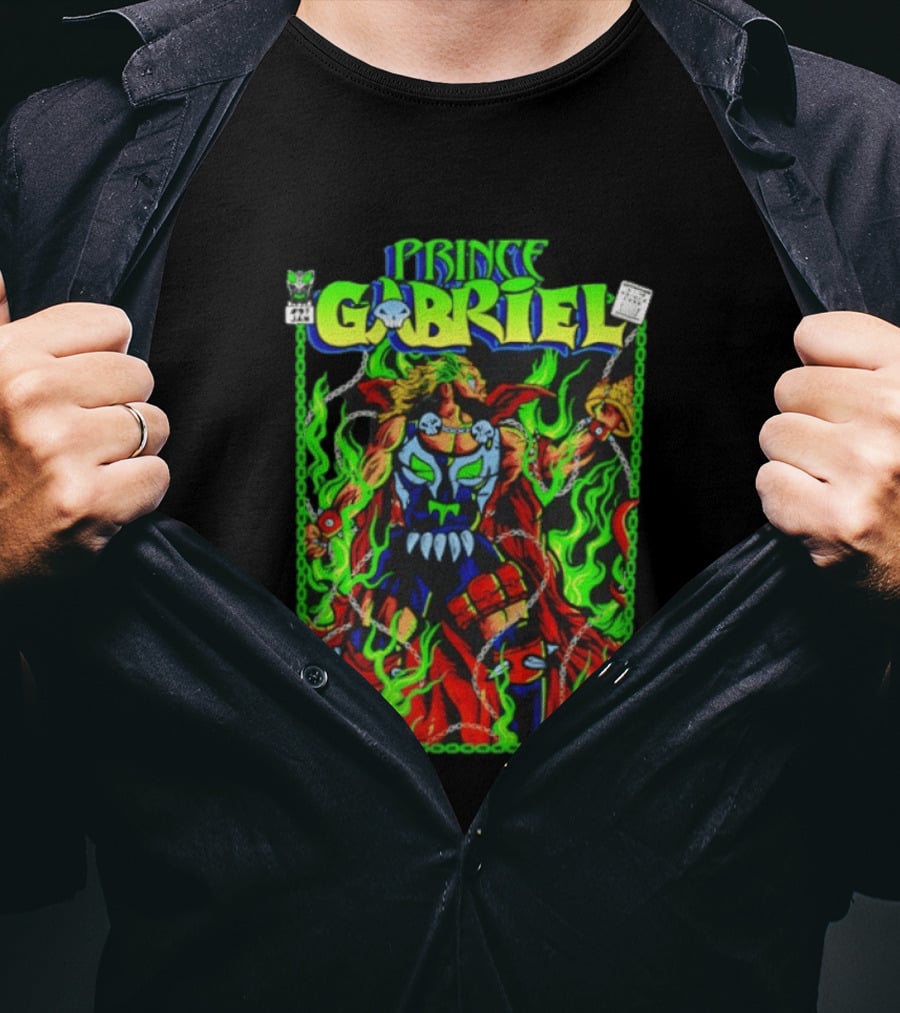 Prince Gabriel Comic Book Cover Fantasy Chain And Sword Warrior Neon Green Flames T-Shirt