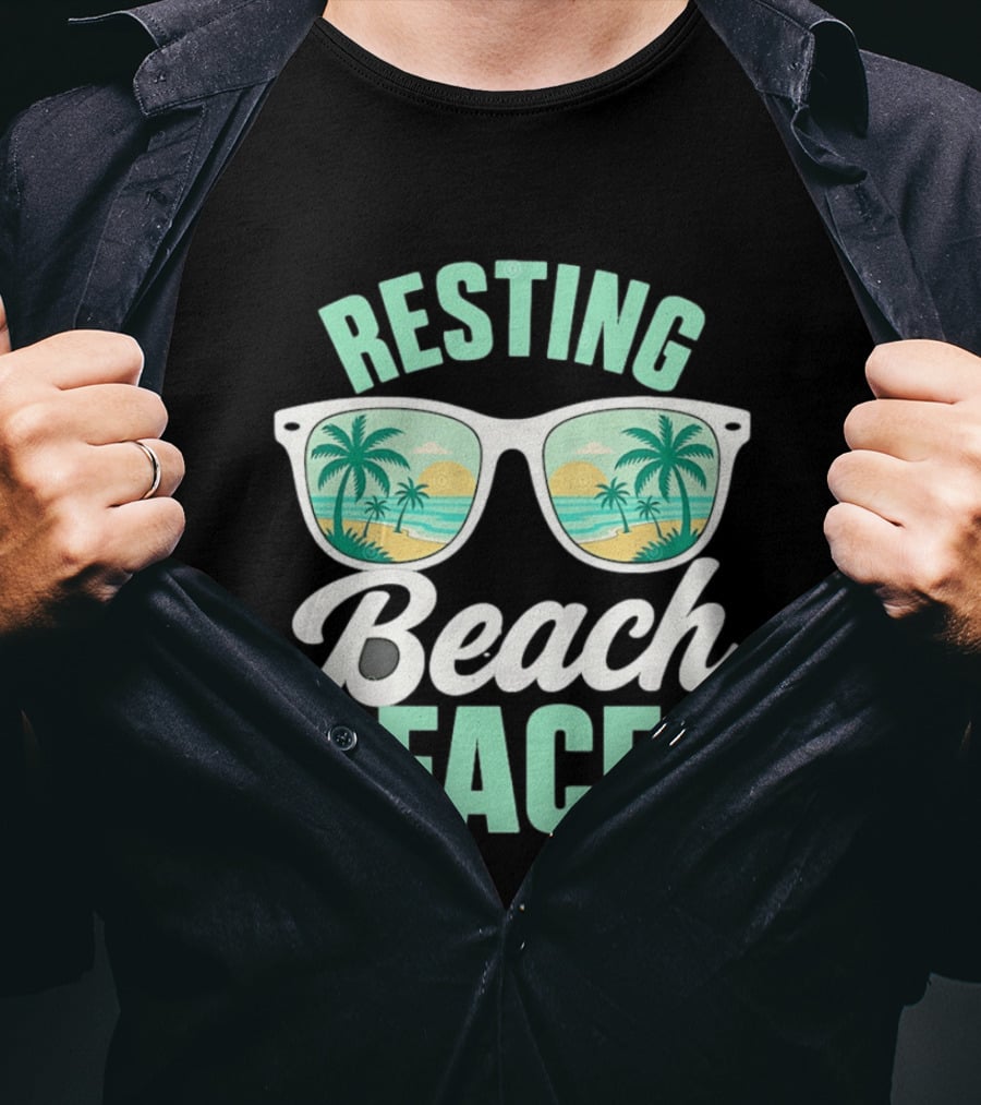 Resting Beach Face Sunglasses Palm Trees Tropical Summer Vacation T-Shirt