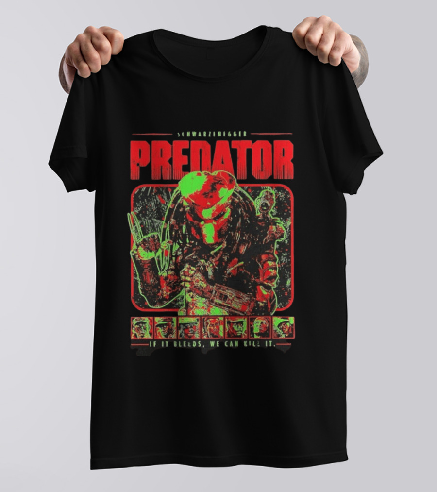 Schwarzenegger Predator If It Bleeds We Can Kill It Retro Movie T-Shirt