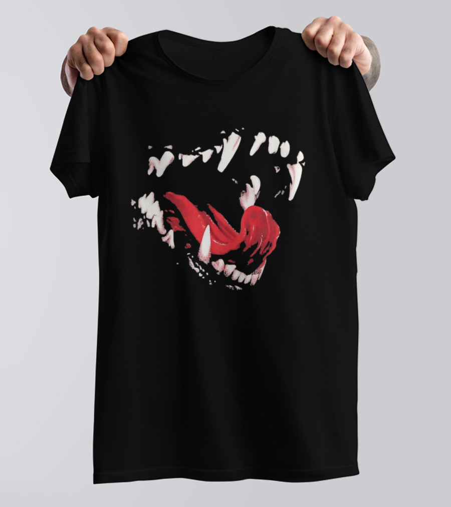 Snarling Wolf Mouth Teeth Animal Predator Red Brush T-Shirt