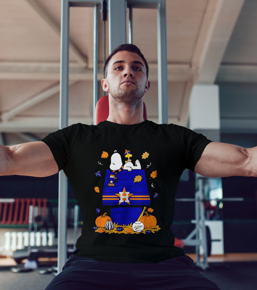 Snoopy Woodstock Houston Astros Fall Baseball Halloween Pumpkins T-Shirt