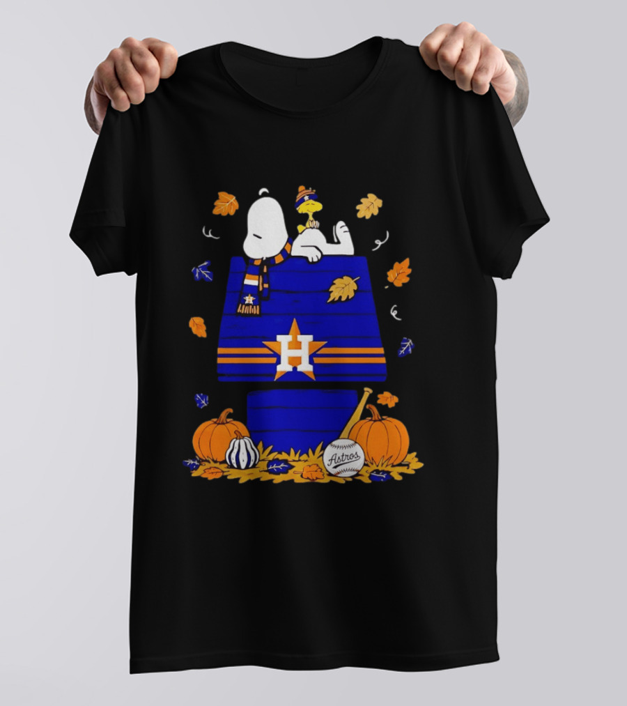Snoopy Woodstock Houston Astros Fall Baseball Halloween Pumpkins T-Shirt