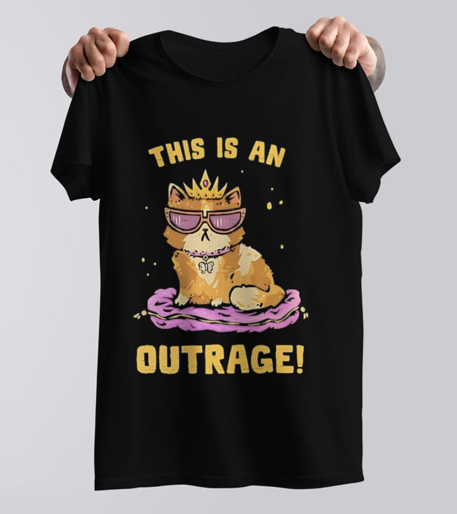 This Is An Outrage Cat With Crown Sunglasses And Butterfly Necklace T-Shirt