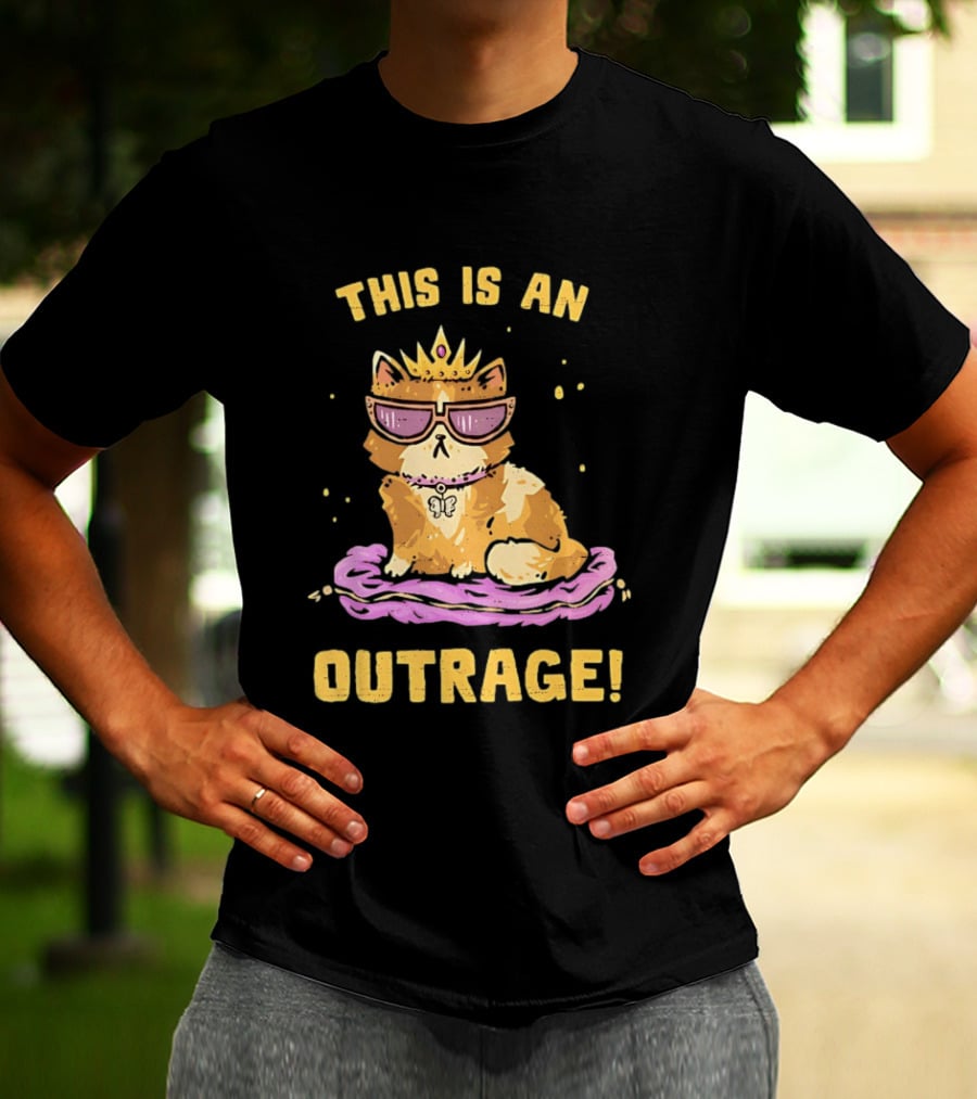 This Is An Outrage Cat With Crown Sunglasses And Butterfly Necklace T-Shirt
