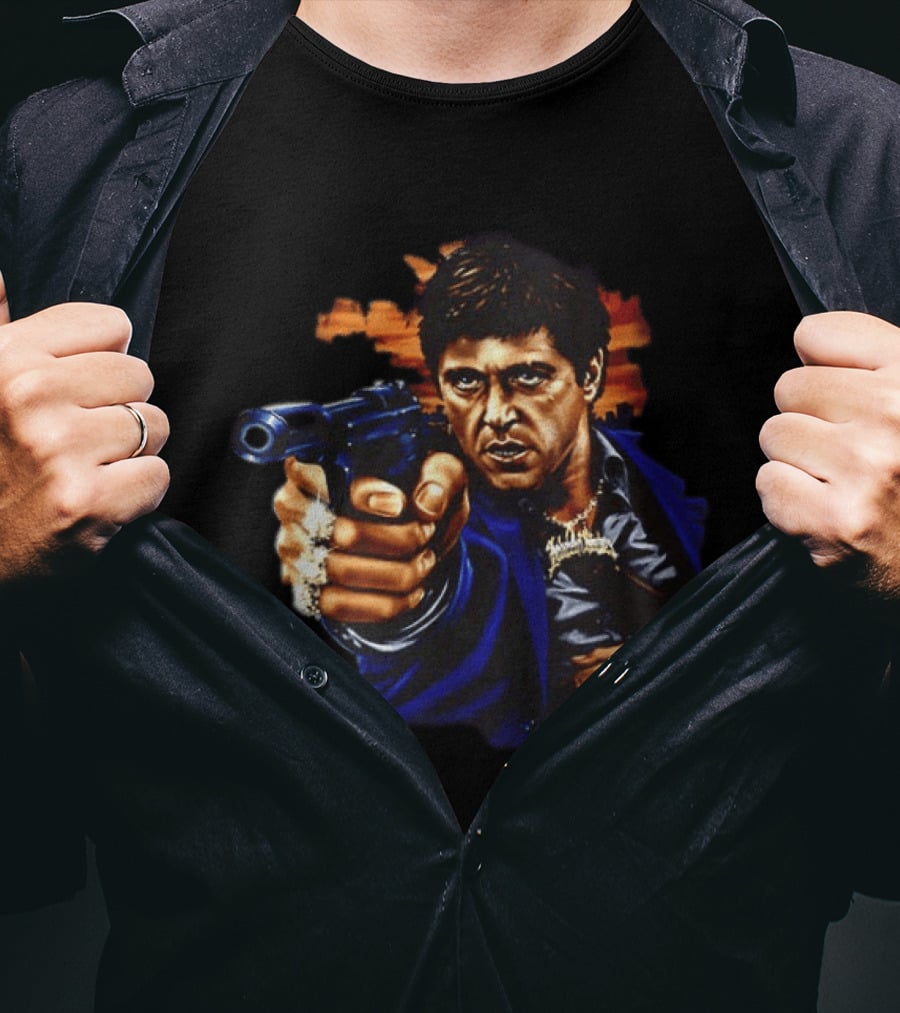 Tony Montana Every Dog Have His Day Scarface Film Iconic Gun Scene T-Shirt