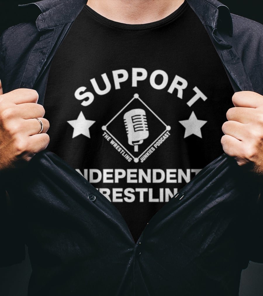Support Independent Wrestling The Wrestling Junkies Podcast Microphone Stars T-Shirt