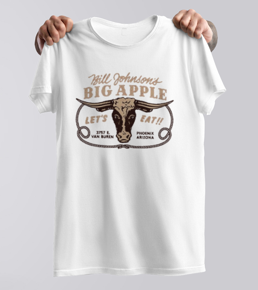 Bill Johnson's Big Apple Let's Eat Phoenix Arizona Cow Head T-Shirt