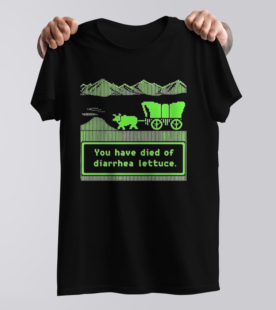 You Have Died Of Diarrhea Lettuce Oregon Trail Wagon Pixelated Retro Text Green T-Shirt