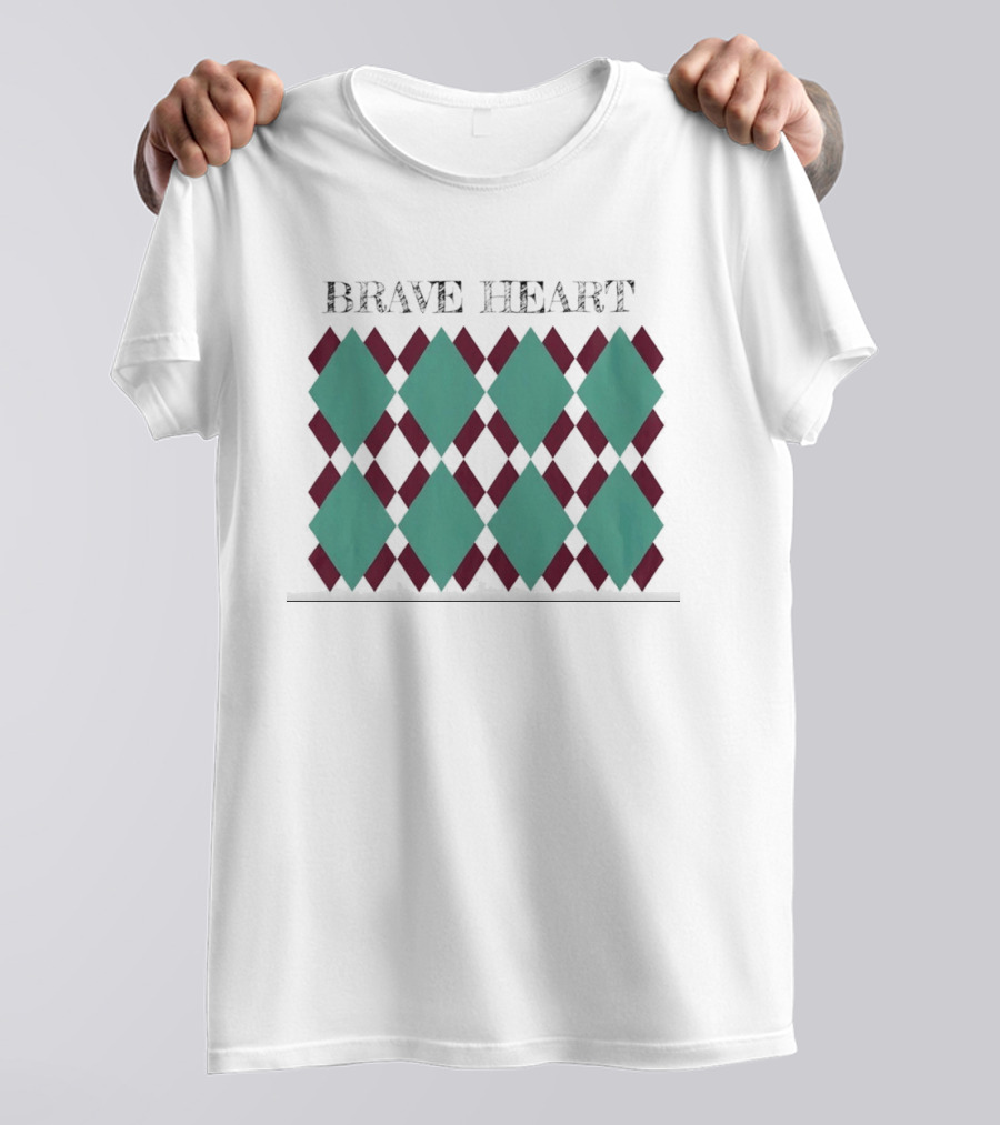 BRAVE HEART Argyle Pattern Teal Burgundy Diamonds T-Shirt