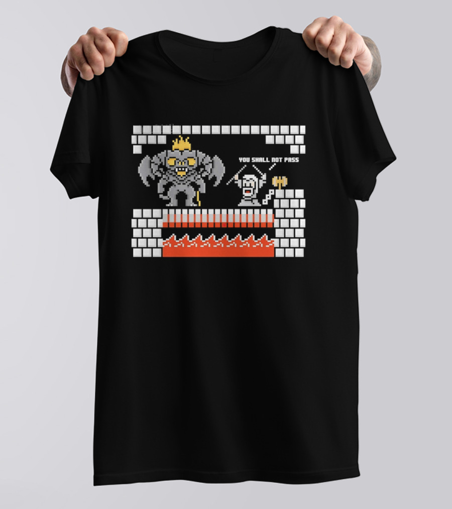 You Shall Not Pass Balrog Gandalf Pixel Retro Gaming T-Shirt