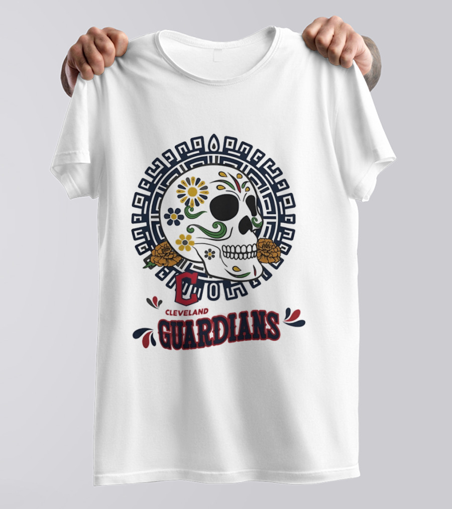 Cleveland Guardians Sugar Skull Day Of The Dead Floral Motif T-Shirt