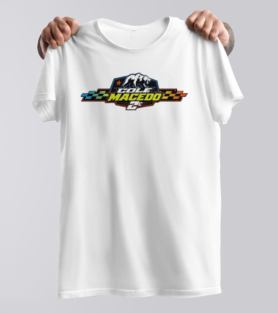 Cole Macedo 2C Racing Bear Emblem With Checkered Flags And Star T-Shirt