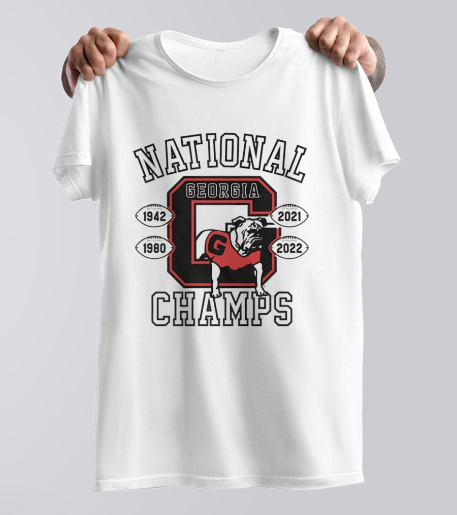 Georgia Bulldogs National Champs 1942 1980 2021 2022 Bulldog Football T-Shirt