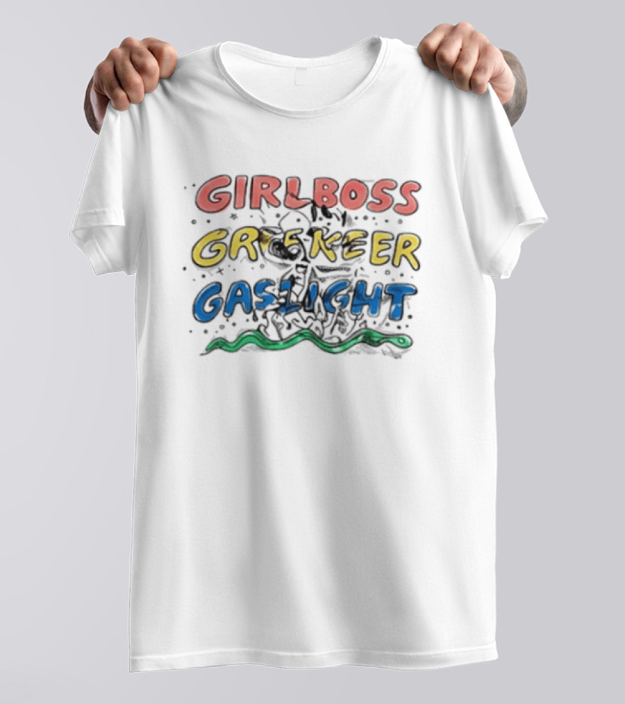 Girlboss Gatekeep Gaslight Meme With Colorful Text And Snake Motif T-Shirt