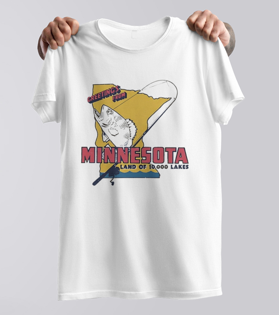 Greetings From Minnesota Land Of 10000 Lakes Fishing Map T-Shirt