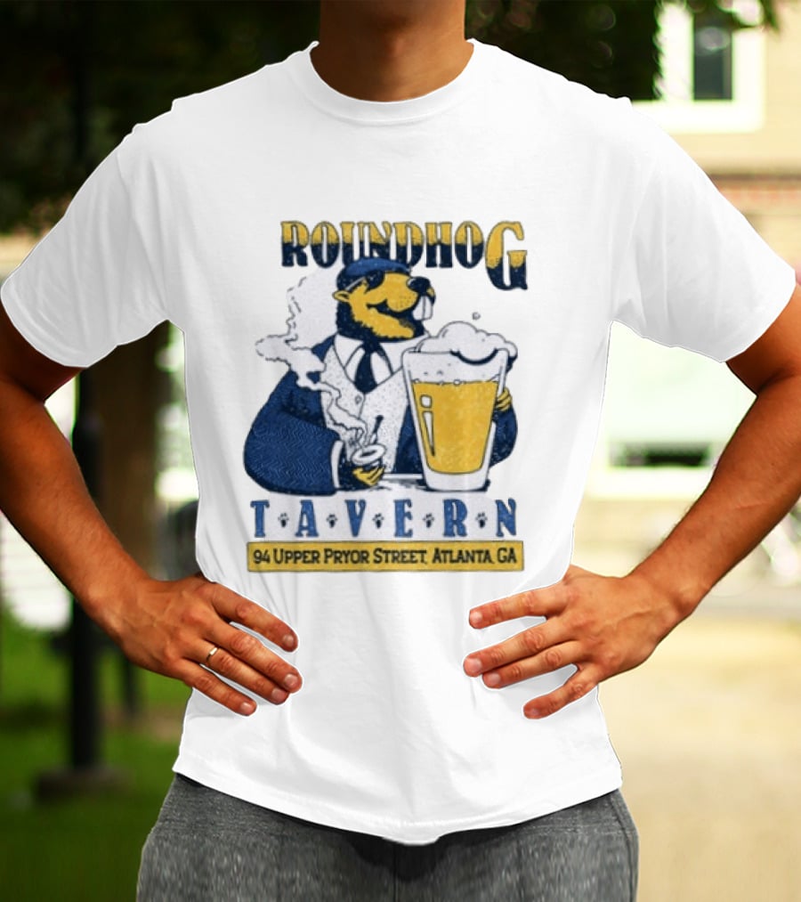 Groundhog Tavern 94 Upper Pryor Street Atlanta GA Vintage Style Beer And Smoke T-Shirt