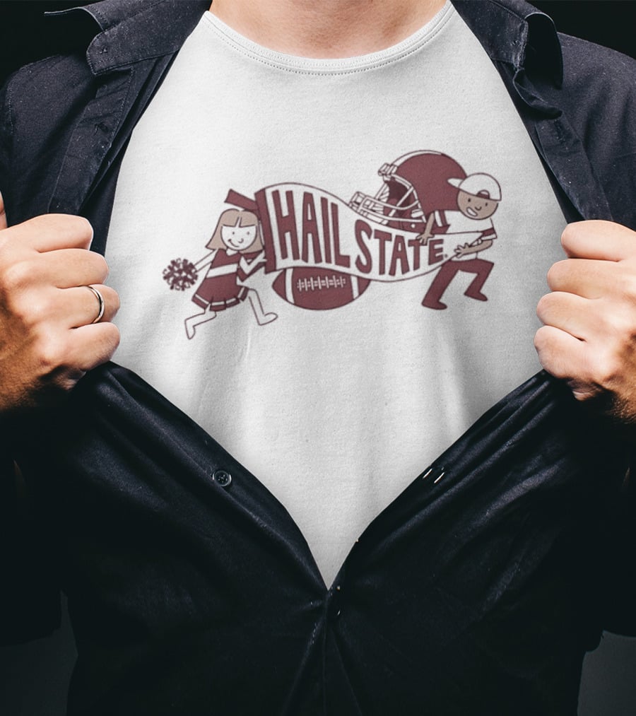 Hail State Mississippi State Spirit Run Cheerleader And Football Player T-Shirt