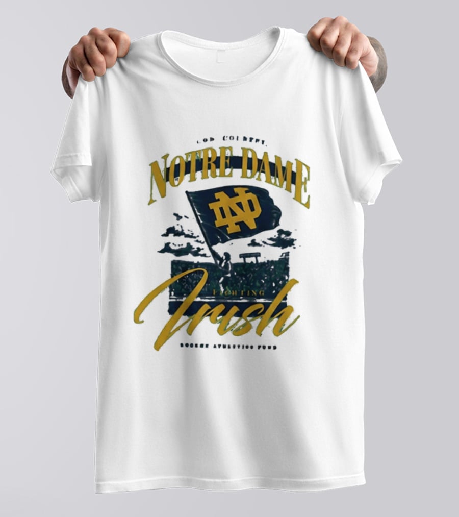 Notre Dame Fighting Irish God Country Rockne Athletics Fund ND Flag T-Shirt