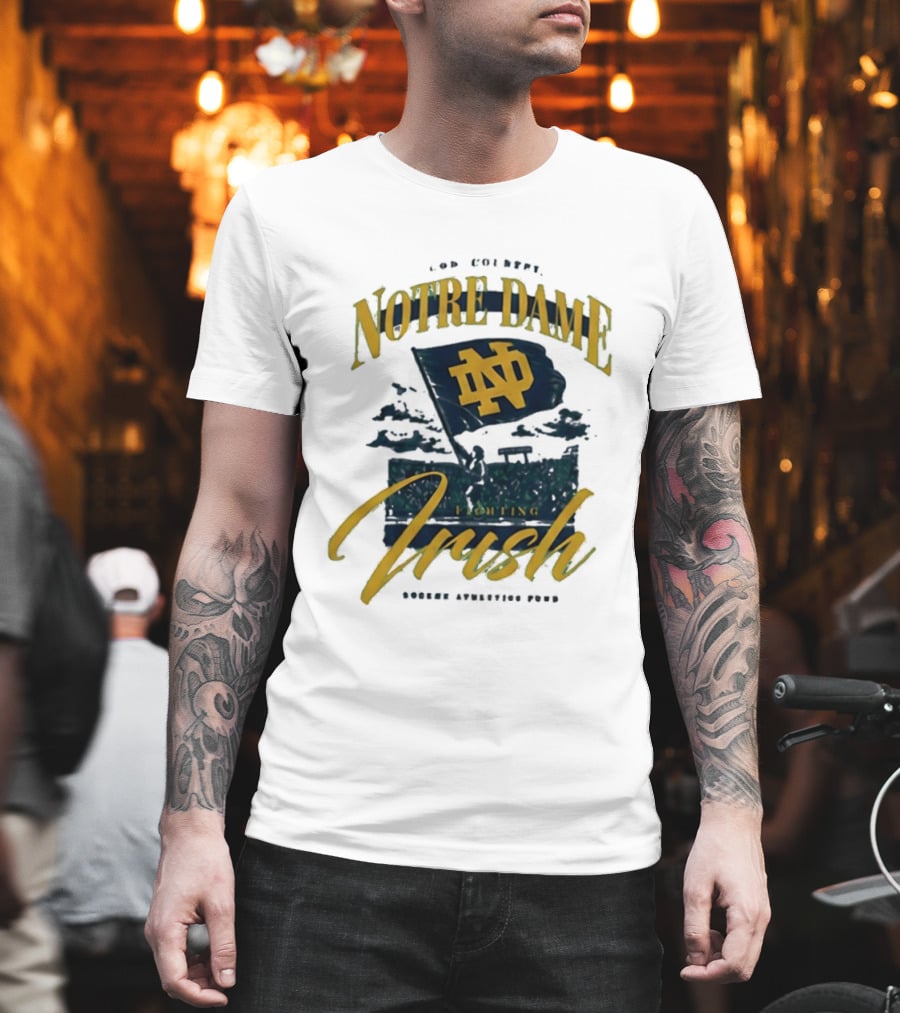 Notre Dame Fighting Irish God Country Rockne Athletics Fund ND Flag T-Shirt