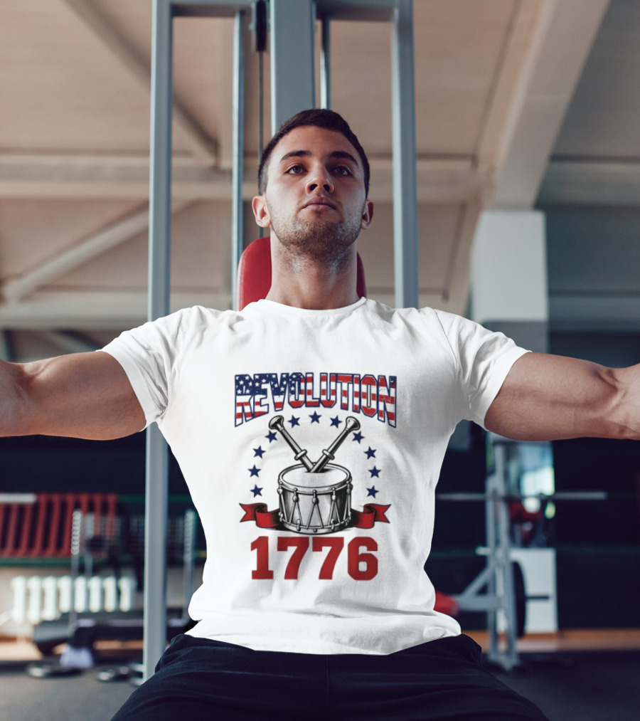 Revolution 1776 American Independence Drum With Stars And Crossed Drumsticks T-Shirt