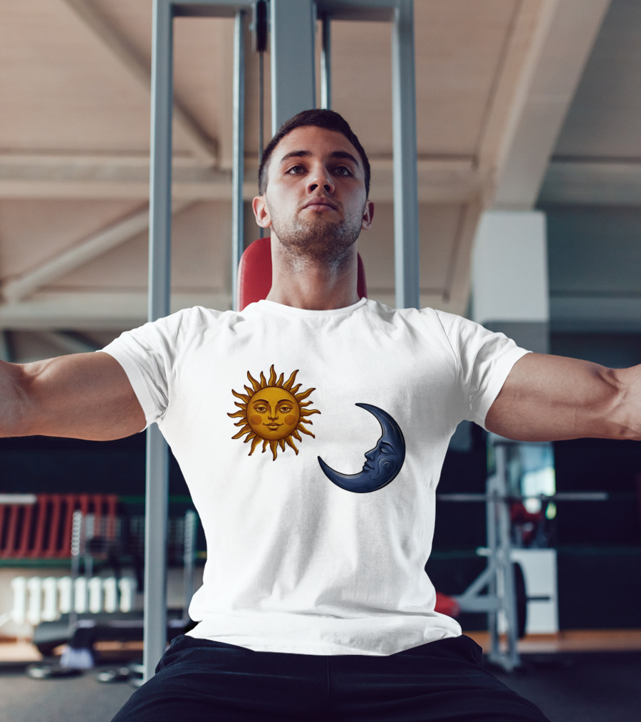Sun Face And Crescent Moon Celestial Pair Harmony T-Shirt