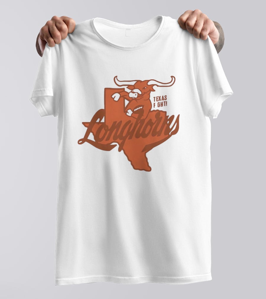 Texas Longhorns Bull Head Texas State Shape Texas Fight Football T-Shirt