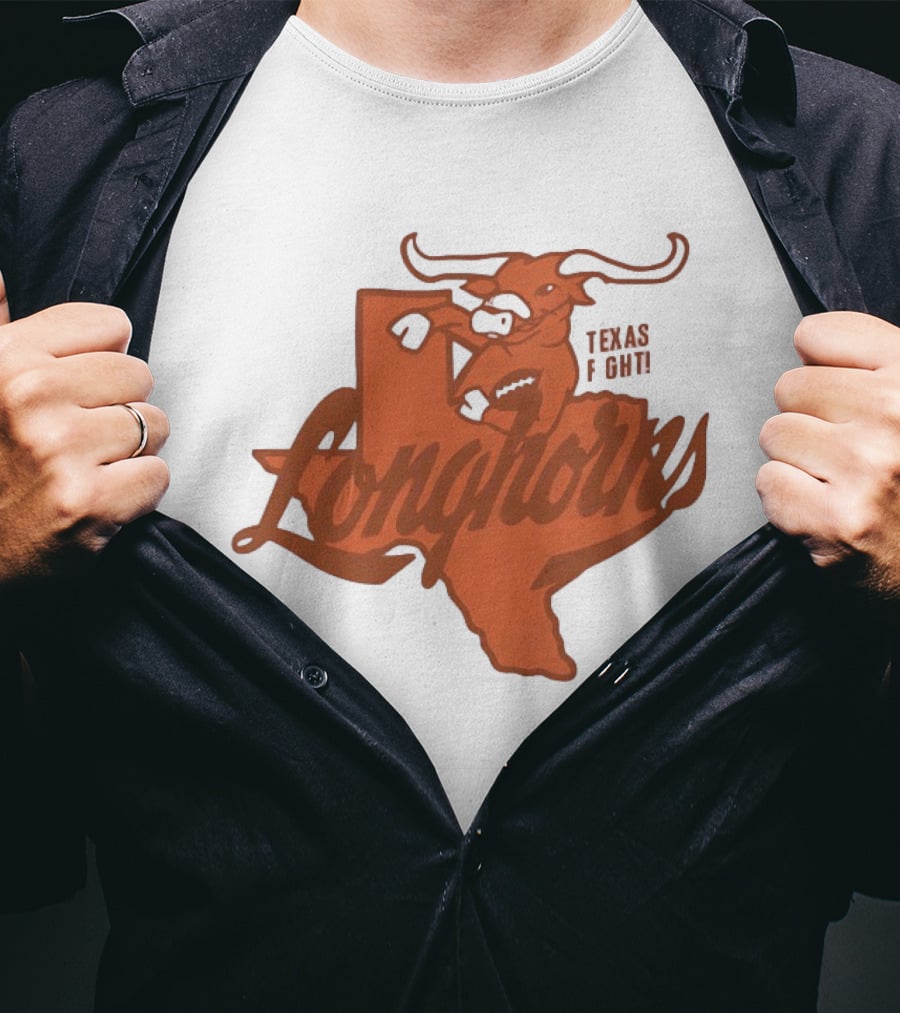 Texas Longhorns Bull Head Texas State Shape Texas Fight Football T-Shirt