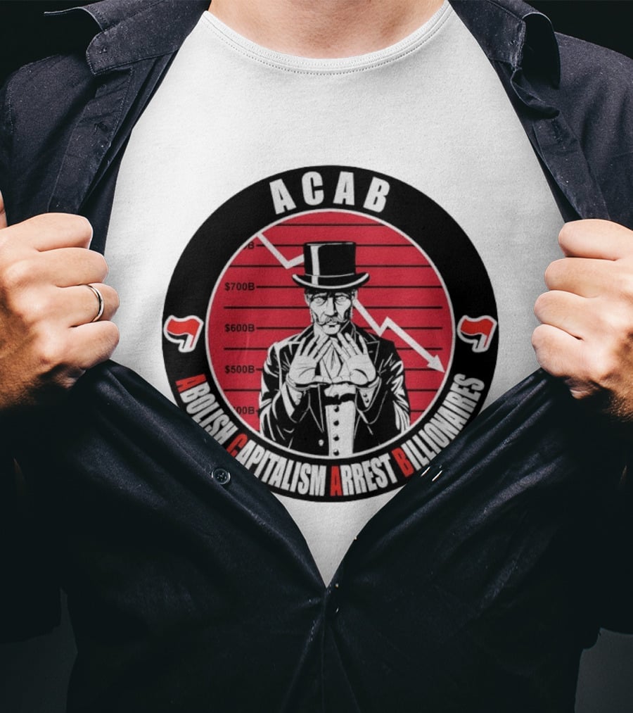 ACAB Abolish Capitalism Arrest Billionaires Monopoly Man Falling Stock Market T-Shirt