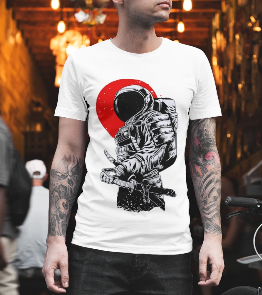 Astronaut Samurai Katana Sword Red Rising Sun T-Shirt