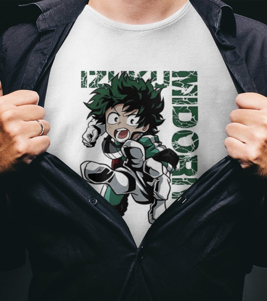 Izuku Midoriya Action Pose Green Hero Costume Anime T-Shirt
