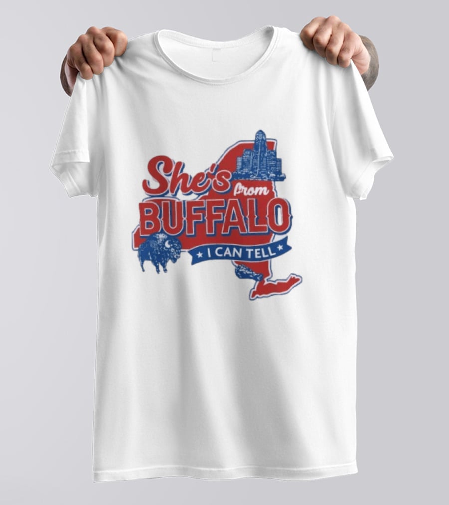 She's From Buffalo I Can Tell New York Skyline Map Bison T-Shirt
