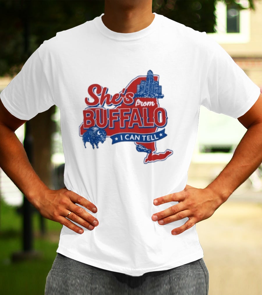 She's From Buffalo I Can Tell New York Skyline Map Bison T-Shirt