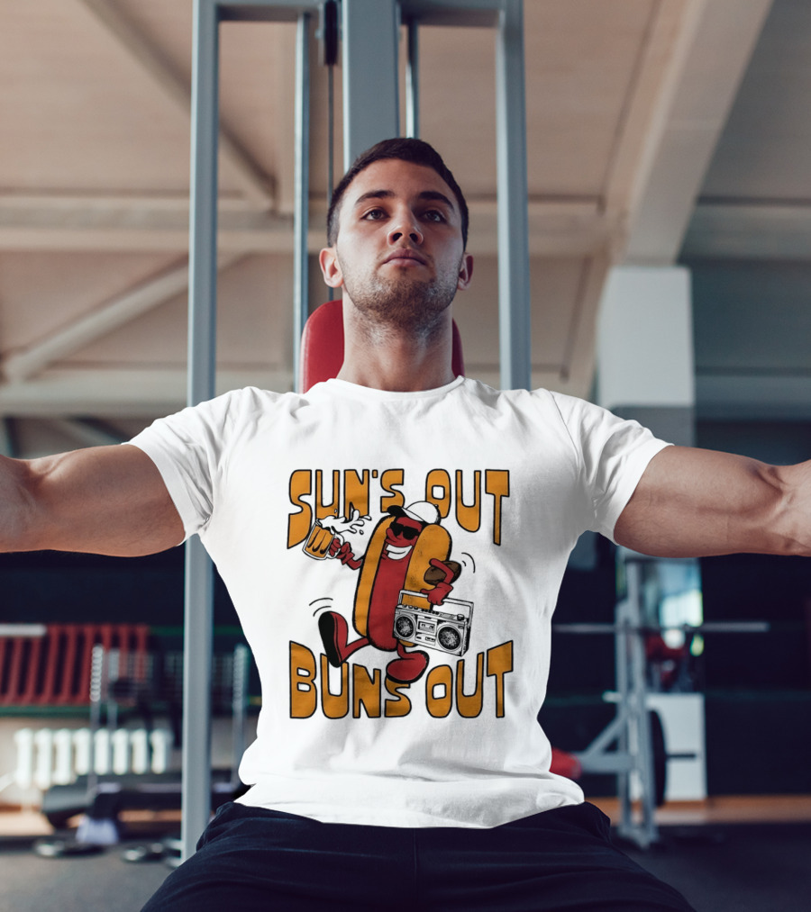 Sun's Out Buns Out Cool Hotdog With Sunglasses And Drink T-Shirt