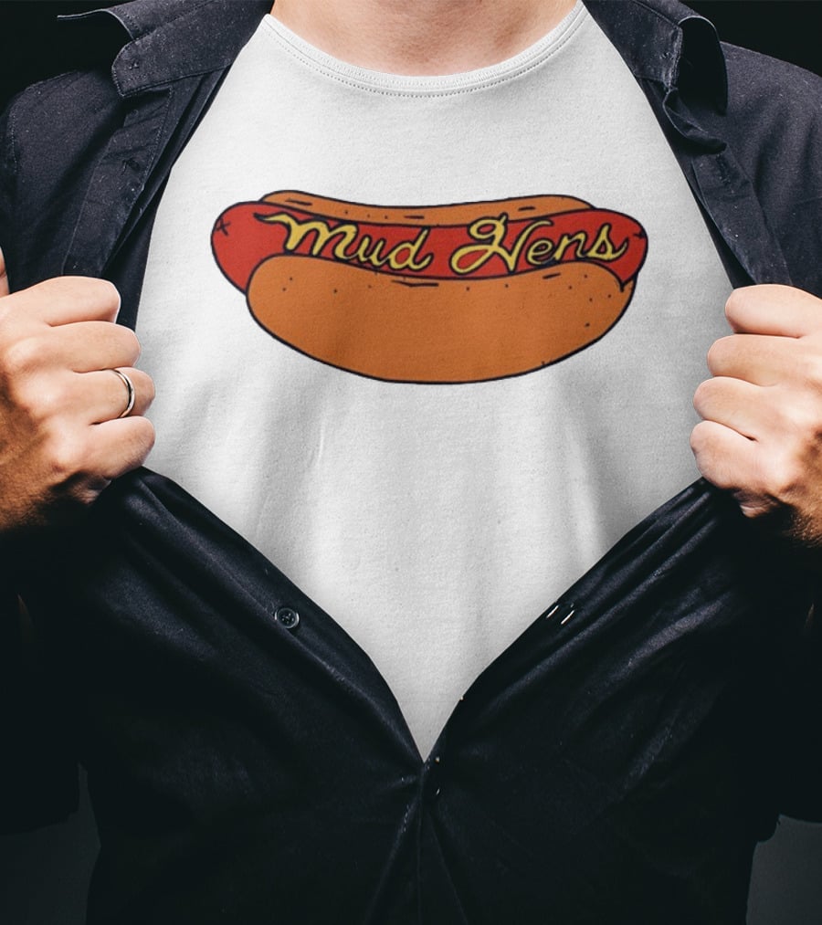 Mud Hens Cursive Lettering Footlong Hot Dog Baseball Team T-Shirt