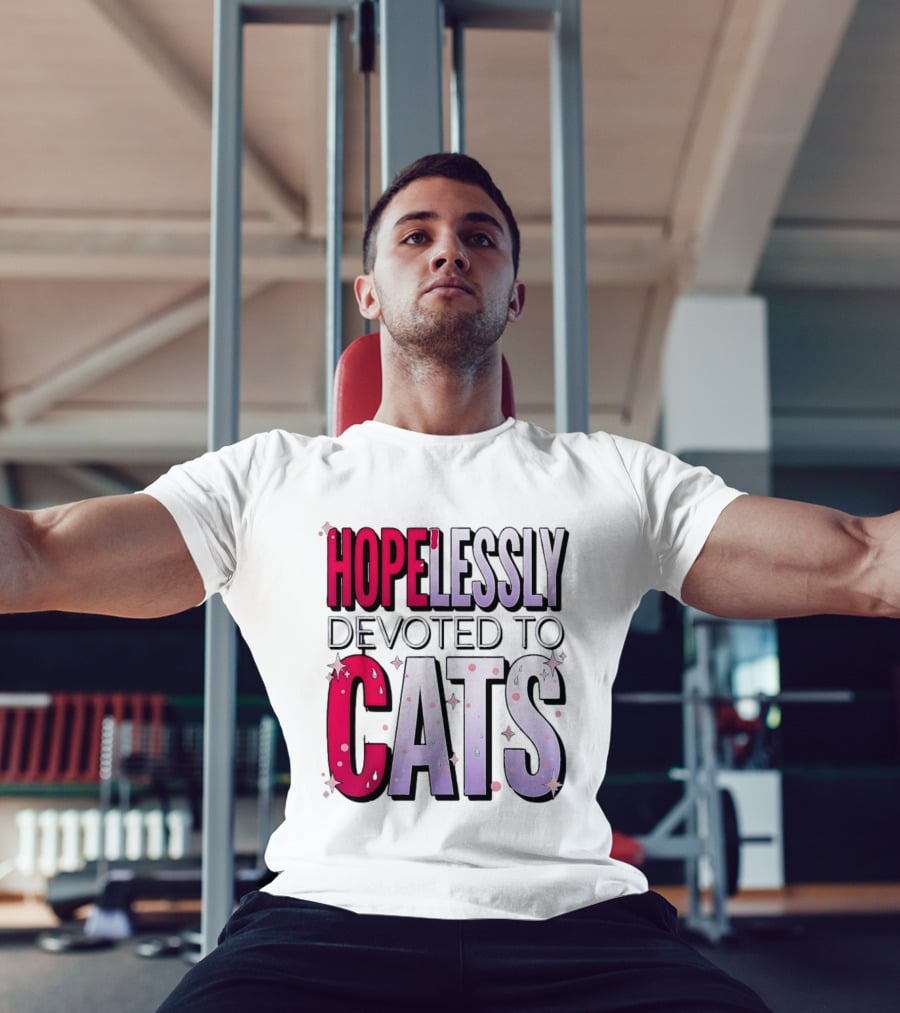 Hopelessly Devoted To Cats Glitter Sparkle T-Shirt