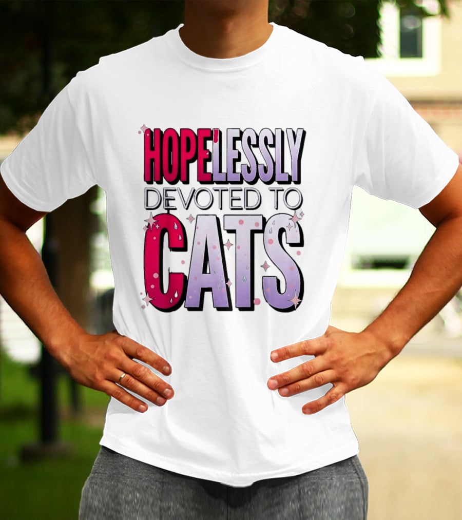 Hopelessly Devoted To Cats Glitter Sparkle T-Shirt