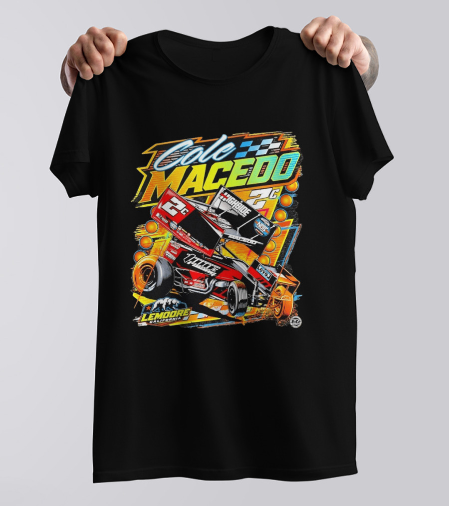 Cole Macedo 2C Racing Lemoore California Sprint Car Checkered Flag NOS Highside T-Shirt